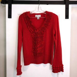 100% cashmere red ruffle sweater by Bloomingdales